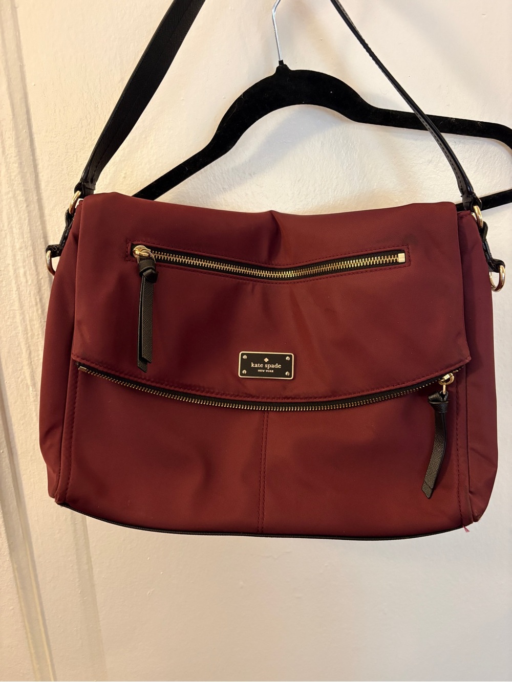kate spade Burgundy Nylon Shoulder Bag with Gold Hardware